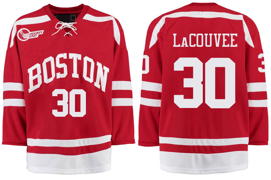 Boston University Terriers BU 30 Connor LaCouvee Red Stitched Hockey Jersey