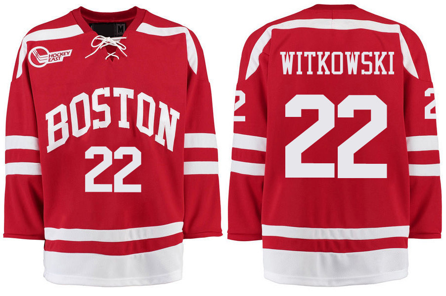 Boston University Terriers BU 22 Jake Witkowski Red Stitched Hockey Jersey