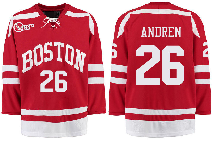 Boston University Terriers BU 26 Oskar Andren Red Stitched Hockey Jersey