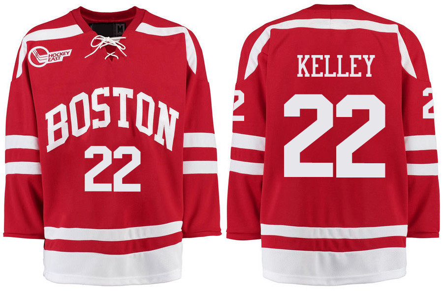 Boston University Terriers BU 22 Tommy Kelley Red Stitched Hockey Jersey