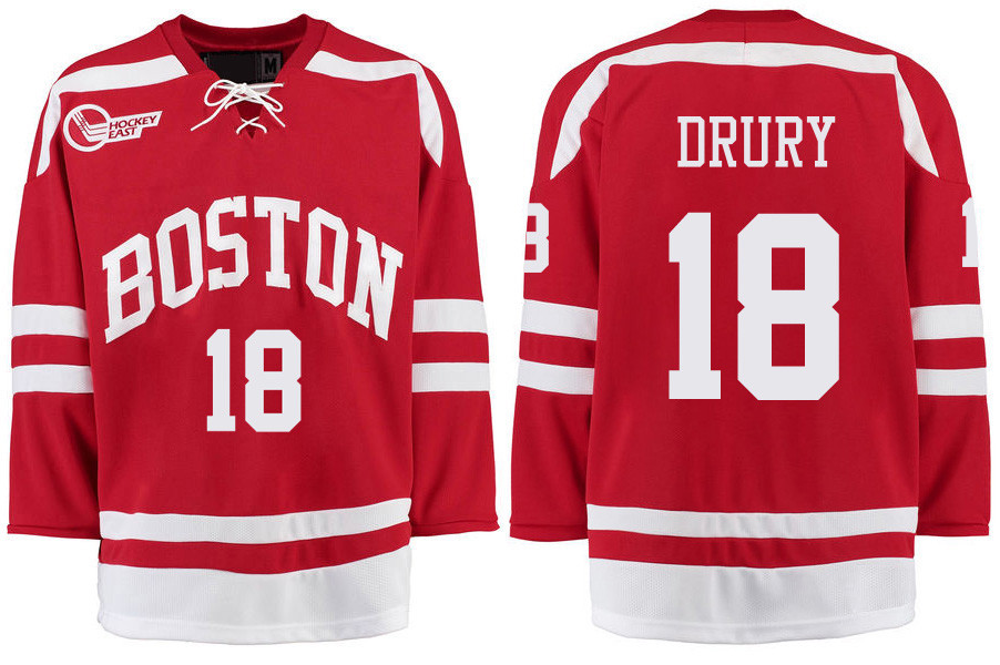 Boston University Terriers BU 18 Chris Drury Red Stitched Hockey Jersey