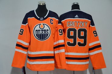 Youth Oilers 99 Wayne Gretzky Orange Adidas Jersey