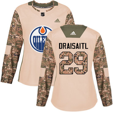 Adidas Oilers #29 Leon Draisaitl Camo Authentic 2017 Veterans Day Women's Stitched NHL Jersey