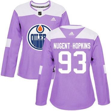 Adidas Oilers #93 Ryan Nugent-Hopkins Purple Authentic Fights Cancer Women's Stitched NHL Jersey