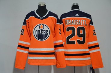 Women Oilers 29 Leon Draisaitl Orange Adidas Jersey