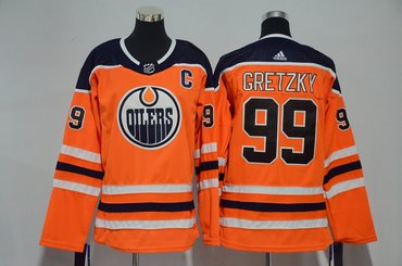 Women Oilers 99 Wayne Gretzky Orange Adidas Jersey