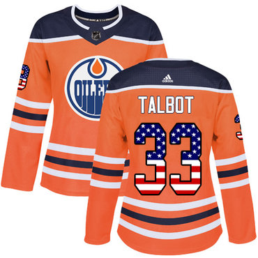 Adidas Oilers #33 Cam Talbot Orange Home Authentic USA Flag Women's Stitched NHL Jersey