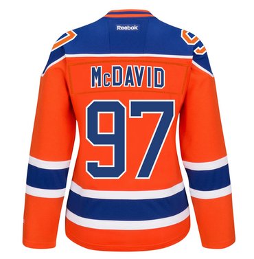 Oilers #97 Connor McDavid Orange C Patch Stitched NHL Women Jersey