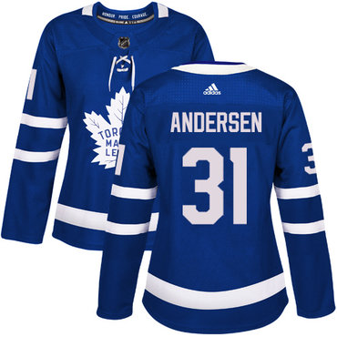 Adidas Maple Leafs #31 Frederik Andersen Blue Home Authentic Women's Stitched NHL Jersey