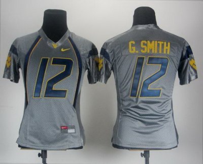 Women NEW NFL West Virginia Mountaineers 12 Geno Smith Grey College Football NCAA Jerseys