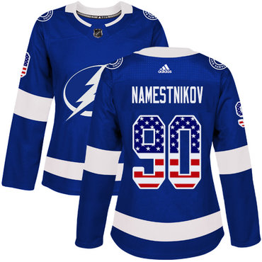 Adidas Lightning #90 Vladislav Namestnikov Blue Home Authentic USA Flag Women's Stitched NHL Jersey