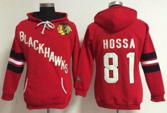 Women's NHL Blackhawks #81 Marian Hossa Red Old Time Heidi Hoodie