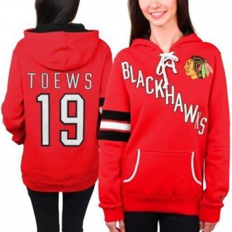 Women's Chicago Blackhawks #19 Jonathan Toews Red Old Time Heidi NHL Hoodie