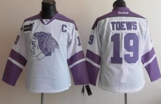 women chicago blackhawks 19 jonathan toews white fights cancer hockey jersey