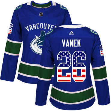 Adidas Canucks #26 Thomas Vanek Blue Home Authentic USA Flag Women's Stitched NHL Jersey