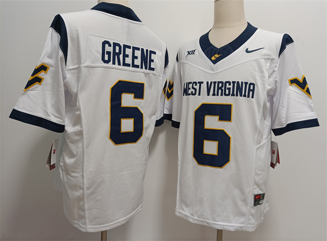 Men's West Virginia Mountaineers #6 Garrett Greene White F.U.S.E. Stitched Jersey