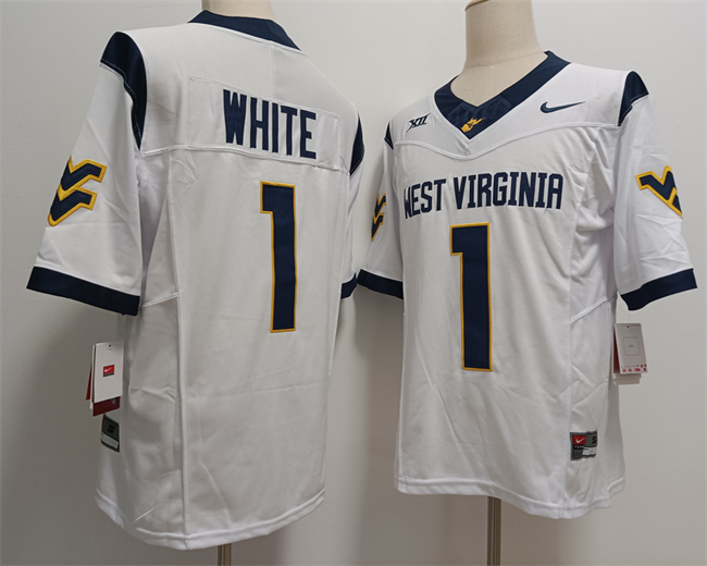 Men's West Virginia Mountaineers #1 Jahiem White White F.U.S.E. Stitched Jersey