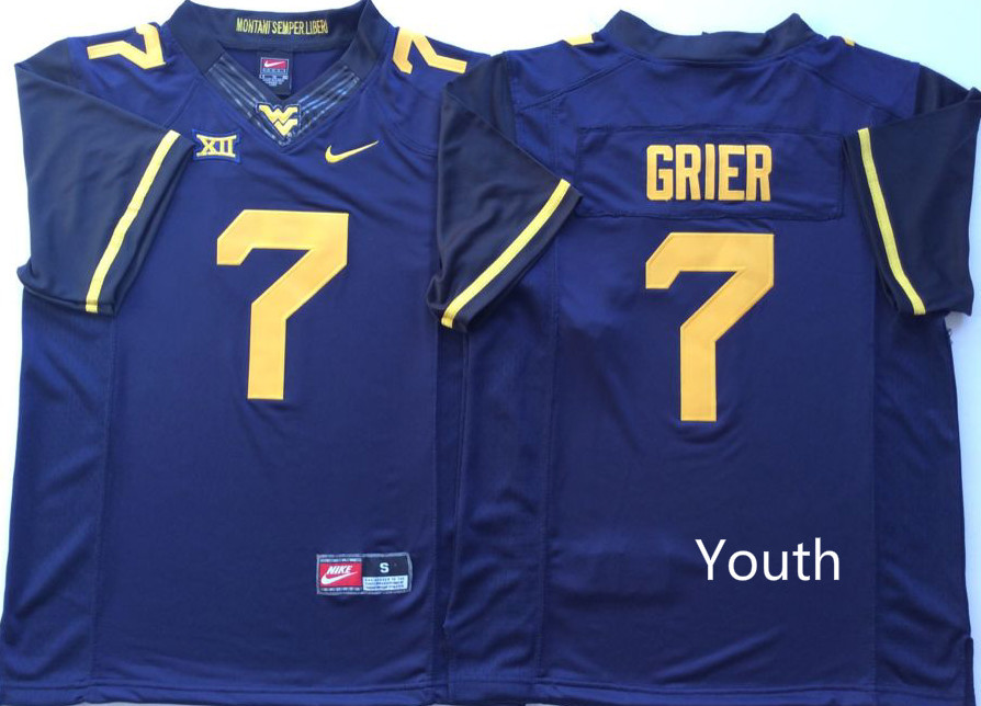 Youth West Virginia Mountaineers 7 Will Grier Blue Youth Nike College Football Jersey