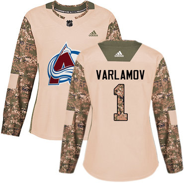 Adidas Avalanche #1 Semyon Varlamov Camo Authentic 2017 Veterans Day Women's Stitched NHL Jersey