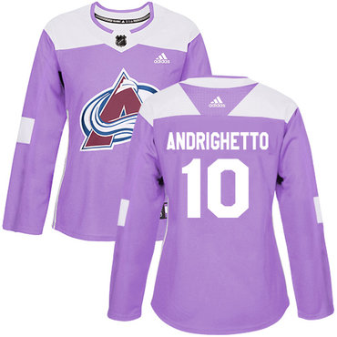 Adidas Avalanche #10 Sven Andrighetto Purple Authentic Fights Cancer Women's Stitched NHL Jersey