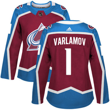 Adidas Avalanche #1 Semyon Varlamov Burgundy Home Authentic Women's Stitched NHL Jersey - 副本