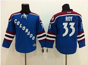 Youth Avalanche #33 Patrick Roy Blue Stitched NHL Jersey