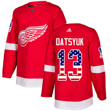 Adidas Red Wings #13 Pavel Datsyuk Red Home Authentic USA Flag Stitched Youth NHL Jersey