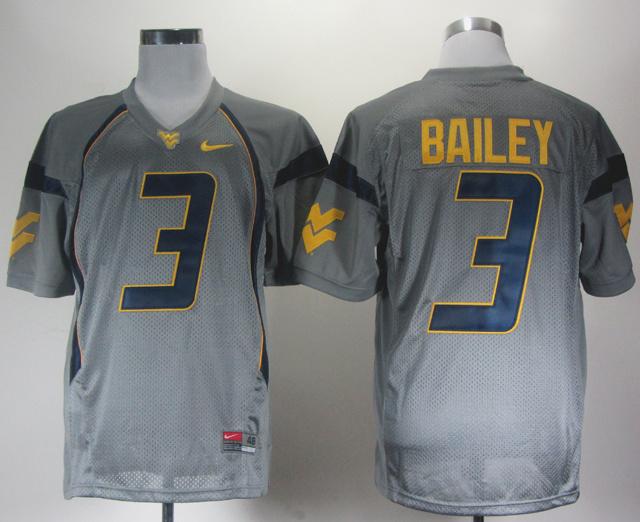 NEW West Virginia Mountaineers Stedman Bailey 3 Grey College Football Jerseys