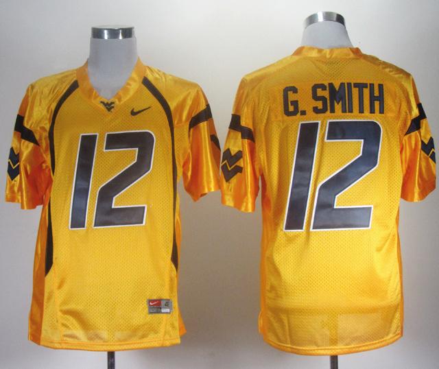 NCAA West Virginia Mountaineers Geno Smith 12 Gold College Football Jerseys