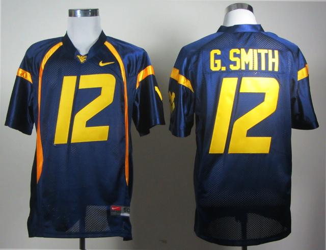 NCAA West Virginia Mountaineers Geno Smith 12 blue College Football Jerseys