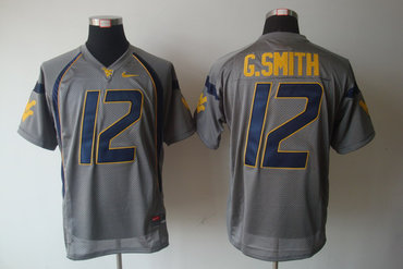 NCAA West Virginia Mountaineers Geno Smith 12 Grey College Football Jersey