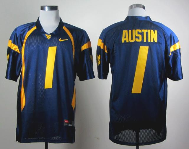 NCAA NEW West Virginia Mountaineers Tavon Austin #1 blue WVU jersey