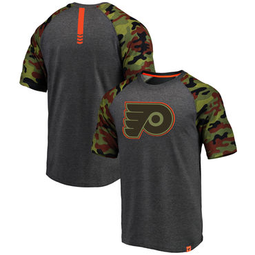 Philadelphia Flyers Fanatics Branded Heathered Gray Camo Recon Camo Raglan T-Shirt