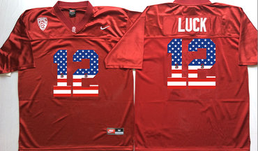 Stanford Cardinals 12 Andrew Luck Red USA Flag College Jersey