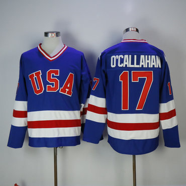 Men's 1980 Olympics USA #17 Jack O'Callahan Royal Blue Throwback Stitched Vintage Ice Hockey Jersey