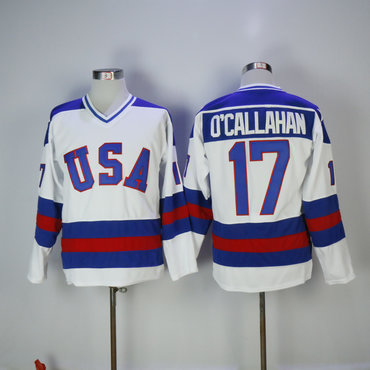 Men's 1980 Olympics USA #17 Jack O'Callahan White Throwback Stitched Vintage Ice Hockey Jersey