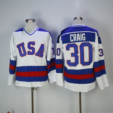 1980 Team USA #30 Craig White Olympic Throwback Stitched NHL Jersey