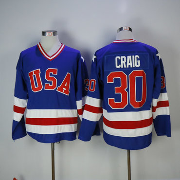 1980 Team USA #30 Craig Blue Olympic Throwback Stitched NHL Jersey