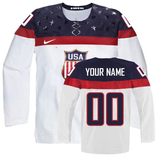 Men's Nike Team USA Customized Authentic White Home 2014 Olympic Hockey Jersey