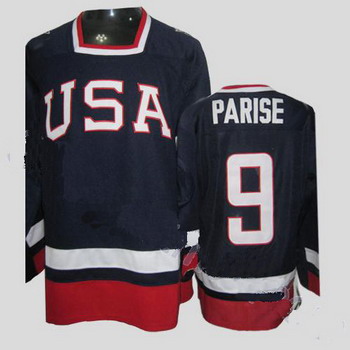 2010 Olympic Team USA 9 Zach Parise Stitched Replithentic Blue Jersey