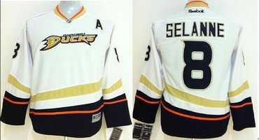 Youth NHL Anaheim Ducks #8 Teemu Selanne White Stitched NHL Jersey