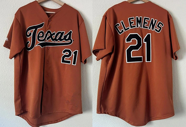 Men's Texas Longhorns #21 Roger Clemens Orange Stitched Jersey