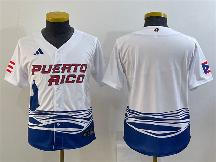 Youth Puerto Rico Baseball Blank 2023 White World Baseball Classic Replica Stitched Jersey(Run Small)