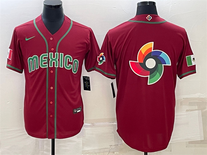 Men's Mexico Baseball 2023 Red World Baseball Big Logo With Patch Classic Replica Stitched JerseyS