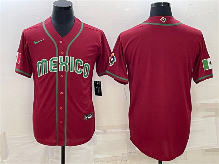 Men's Mexico Baseball Blank 2023 Red World Baseball With Patch Classic Replica Stitched Jerseys