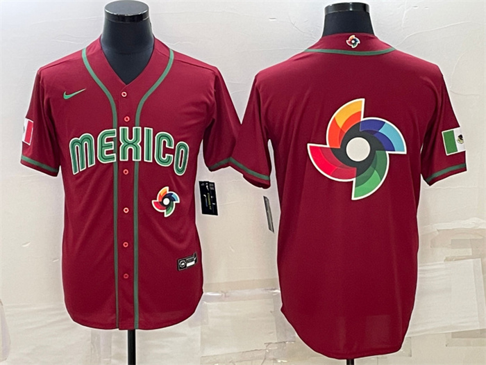 Men's Mexico Baseball 2023 Red World Baseball Big Logo Classic Replica Stitched Jersey