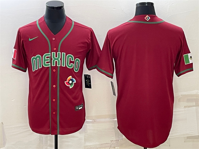 Men's Mexico Baseball Blank 2023 Red World Baseball Classic Replica Stitched JerseyS