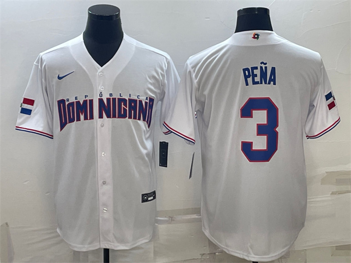 Men's Dominican Republic Baseball #3 Jeremy Pe?a 2023 White World Baseball Classic Stitched Jersey