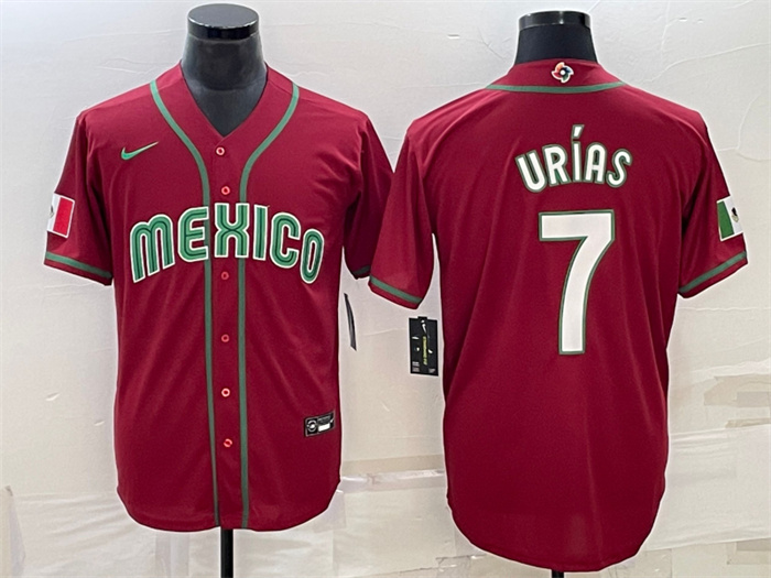 Men's Mexico Baseball #7 Julio Urías 2023 Red World Baseball Classic Stitched Jersey