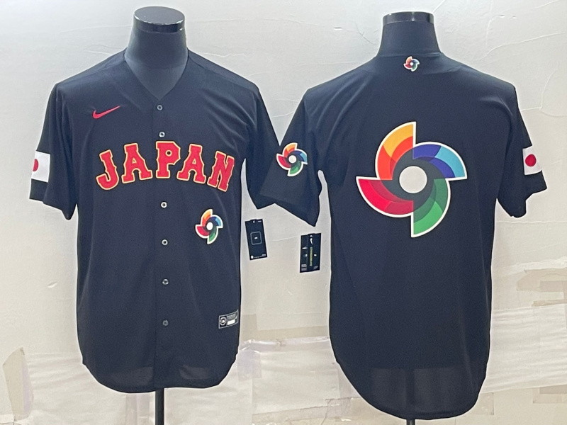 Men's Japan Baseball 2023 Black World Baseball Big Logo With Patch Classic Stitched Jersey